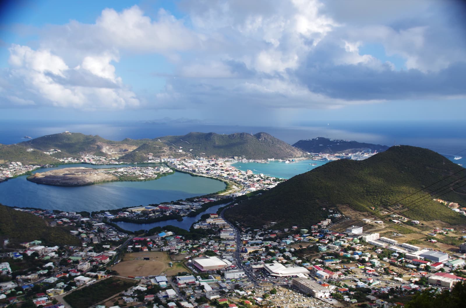 Philipsburg, Great Bay and the Great Salt Pond seen from high in the hills